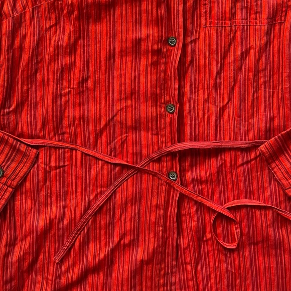 INC Womens Large Blouse Shirt Red Striped Long Sleeve Button Up SLIM Fits Medium - Picture 3 of 7